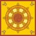 Dharma Wheel, Dharmachakra Icons. of in black and white design. Buddhism symbols. Symbol Buddha`s teachings on the path to enli