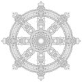 Dharma Wheel or dharmachakra, theach and walk to the path of Nirvana Royalty Free Stock Photo