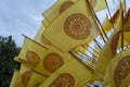 Dharmacakra flags on a buddhist temple in Thailand Royalty Free Stock Photo