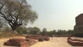 Dharmarajika Stupa near Dhamekh Stupa at Sarnath, Buddha place, Varanasi, India, 4k footage video