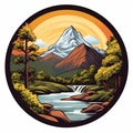 Vintage River Silhouette With Mountains And Trees - Isolated Jpg Illustration