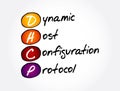 DHCP - Dynamic Host Configuration Protocol acronym, technology concept background