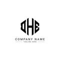 DHE letter logo design with polygon shape. DHE polygon and cube shape logo design. DHE hexagon vector logo template white and Royalty Free Stock Photo