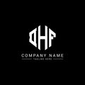 DHF letter logo design with polygon shape. DHF polygon and cube shape logo design. DHF hexagon vector logo template white and Royalty Free Stock Photo
