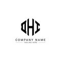 DHI letter logo design with polygon shape. DHI polygon and cube shape logo design. DHI hexagon vector logo template white and Royalty Free Stock Photo