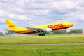 DHL AIR Cargo touchdown landing Royalty Free Stock Photo