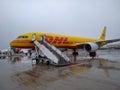 DHL cargo plane at Humberto Delgado Lisbon Airport