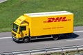 DHL MAN TGL truck on motorway Royalty Free Stock Photo