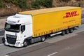 DHL truck on motorway Royalty Free Stock Photo