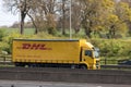 DHL lorry on the motorway Royalty Free Stock Photo