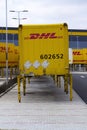 DHL shipping containers in front of Amazon logistics building on March 12, 2017 in Dobroviz, Czech republic.