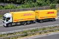 DHL truck on motorway Royalty Free Stock Photo