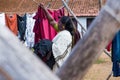 Laundry open air, Hand washed clothes drying in sunlight in Cochin, India.