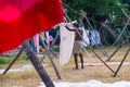 Laundry open air, Hand washed clothes drying in sunlight in Cochin, India.