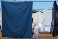 Laundry open air, Hand washed clothes drying in sunlight in Cochin, India.