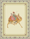 Dhola Maru Art - Rajashthani Miniature Painting Maharaja And Maharani On Camel. Vector illustration frame.