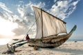 Dhow on beach on Zanzibar Island,Tanzania. Royalty Free Stock Photo