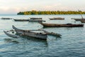 Dhow Fishing Boat in water at evening time on Pemba island, Zanzibar archipelago, Tanzania Royalty Free Stock Photo