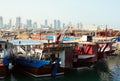 Dhow harbour and Doha skyline Royalty Free Stock Photo