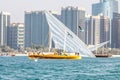 ABU DHABI,UAE-FEBRUARY,10,2018: Sailing dhow after traditional r Royalty Free Stock Photo