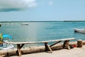 Dhows and A public bench at Shela Beach, Lamu Island, Kenya Royalty Free Stock Photo