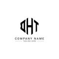 DHT letter logo design with polygon shape. DHT polygon and cube shape logo design. DHT hexagon vector logo template white and Royalty Free Stock Photo