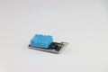 DHT11 temperature and humidity sensor module isolated on white background with side view