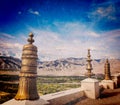 Dhvaja (victory banner), on the roof of Thiksey monastery. Ladakh, India Royalty Free Stock Photo