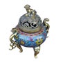 Di cut antique beautiful blue color and brass Incense burner on white background, vintage,copy space