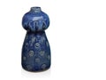 Di cut antique blue ceramic vase on white background, vintage, object, copy space
