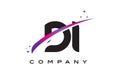 DI D I Black Letter Logo Design with Purple Magenta Swoosh