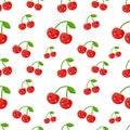 Cute cherry seamless pattern. Good for textile, wrapping, wallpapers, etc. Sweet red ripe cherries isolated on white