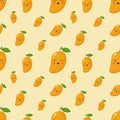 Seamless pattern with fresh bright exotic whole and sliced mango isolated on white background. Summer fruits for healthy Royalty Free Stock Photo