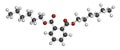 Di-n-hexyl phthalate DNHP plasticizer molecule. 3D rendering. Atoms are represented as spheres with conventional color coding:.