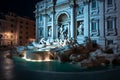 Di Trevi fountain at night in Rome city, Italy Generative AI. Royalty Free Stock Photo