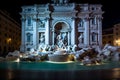 Di Trevi fountain at night in Rome city, Italy Generative AI. Royalty Free Stock Photo