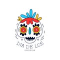 Dia De Los logo, Mexican Day of the Dead holiday poster with sugar skull and maracas, party banner, poster, greeting Royalty Free Stock Photo