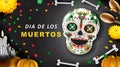 Dia de los Muertos background with bone and pumpkin