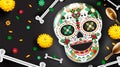 Dia de los Muertos background with bone and pumpkin