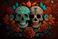 Dia De Los Muertos Background Day of the Dead Art Decoration, Bones Skull Flower Ornament Holiday Wallpaper, generative