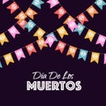 Dia de Los Muertos banner colorful style with garlands