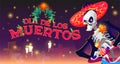 Dia de los muertos cartoon banner, Mexican Day