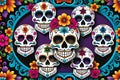 Dia de los Muertos Celebration: Framing Mexican Sugar Skulls Against a Vibrant Solid Color Background