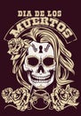 Dia De Los Muertos Celebration With Woman Skull With Guns Crossed