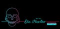 Dia de los muertos, day of the dead, black neon web banner in tik tok colors. Lineart illustration with text Dia de los