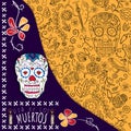 Dia de los muertos. Day of The Dead card with skull.