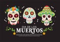 Dia de Los Muertos or Day of the Dead composition. Traditional Mexican festival template with copy space.