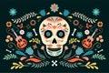 Dia de los muertos, Day of Dead decorative poster with skull and floral elements