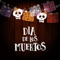 Dia de Los Muertos, Day of the Dead or Halloween card, invitation. Party decoration, string of lights, handmade cut Royalty Free Stock Photo