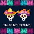 Dia de Los Muertos, Day of the Dead or Halloween greeting card, invitation. Party decoration with sugar skulls and Royalty Free Stock Photo